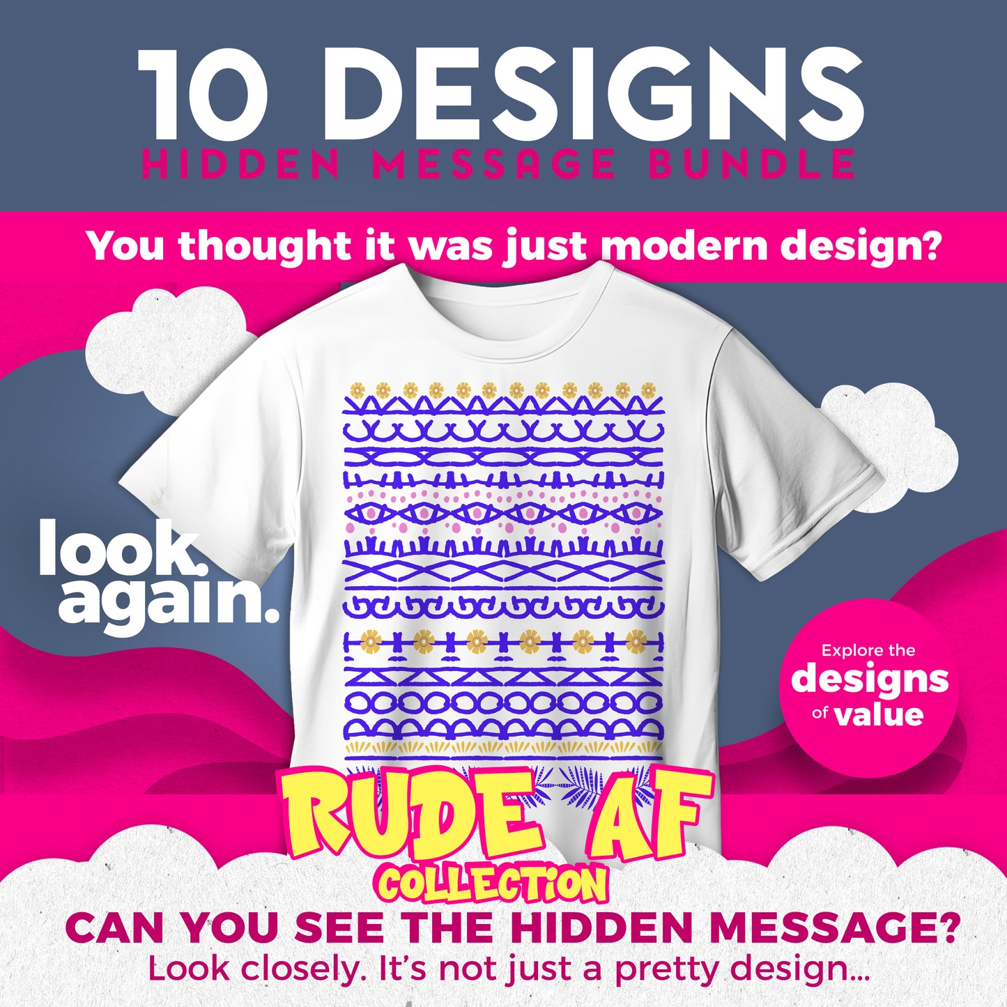 10 Designs Bundle Hidden Message Geometric T-Shirt | Hidden Message PNG SVG for Sublimation & Cricut T-shirt Digital Download