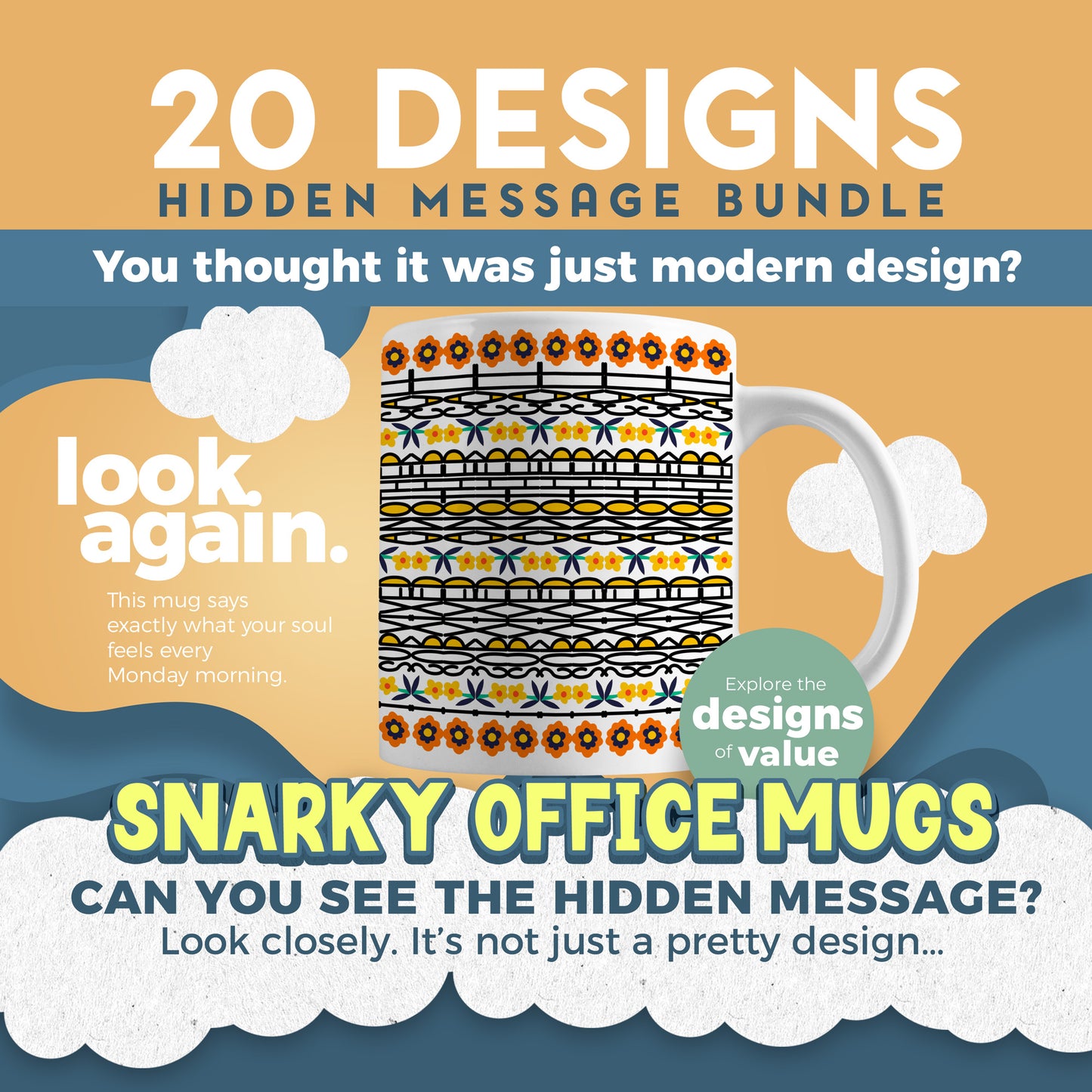 20 Designs Bundle Hidden Message Geometric Mug Design | Hidden Message PNG SVG for Sublimation & Cricut