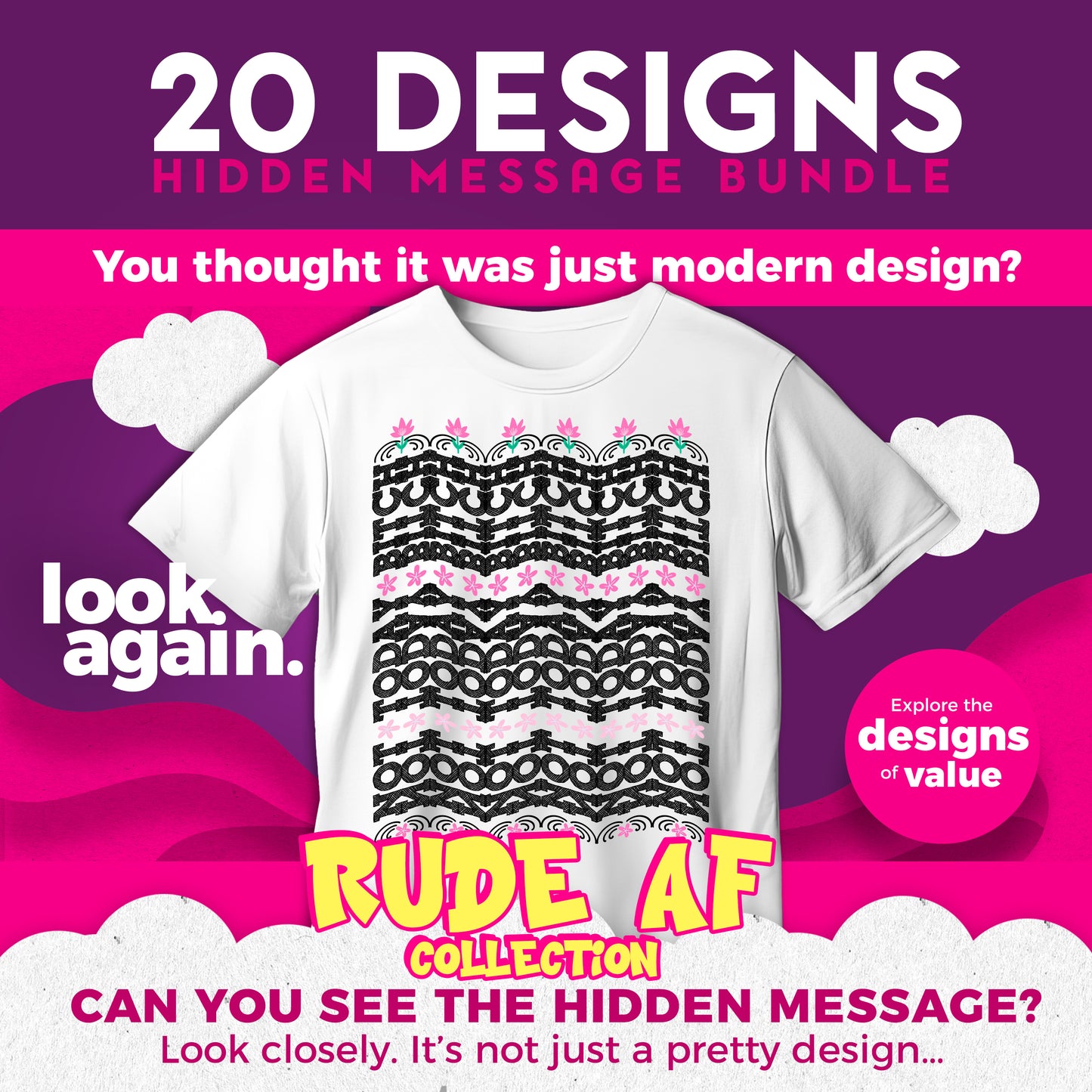 20 Designs Bundle Hidden Message Geometric T-Shirt | Hidden Message PNG SVG for Sublimation & Cricut T-shirt Digital Download