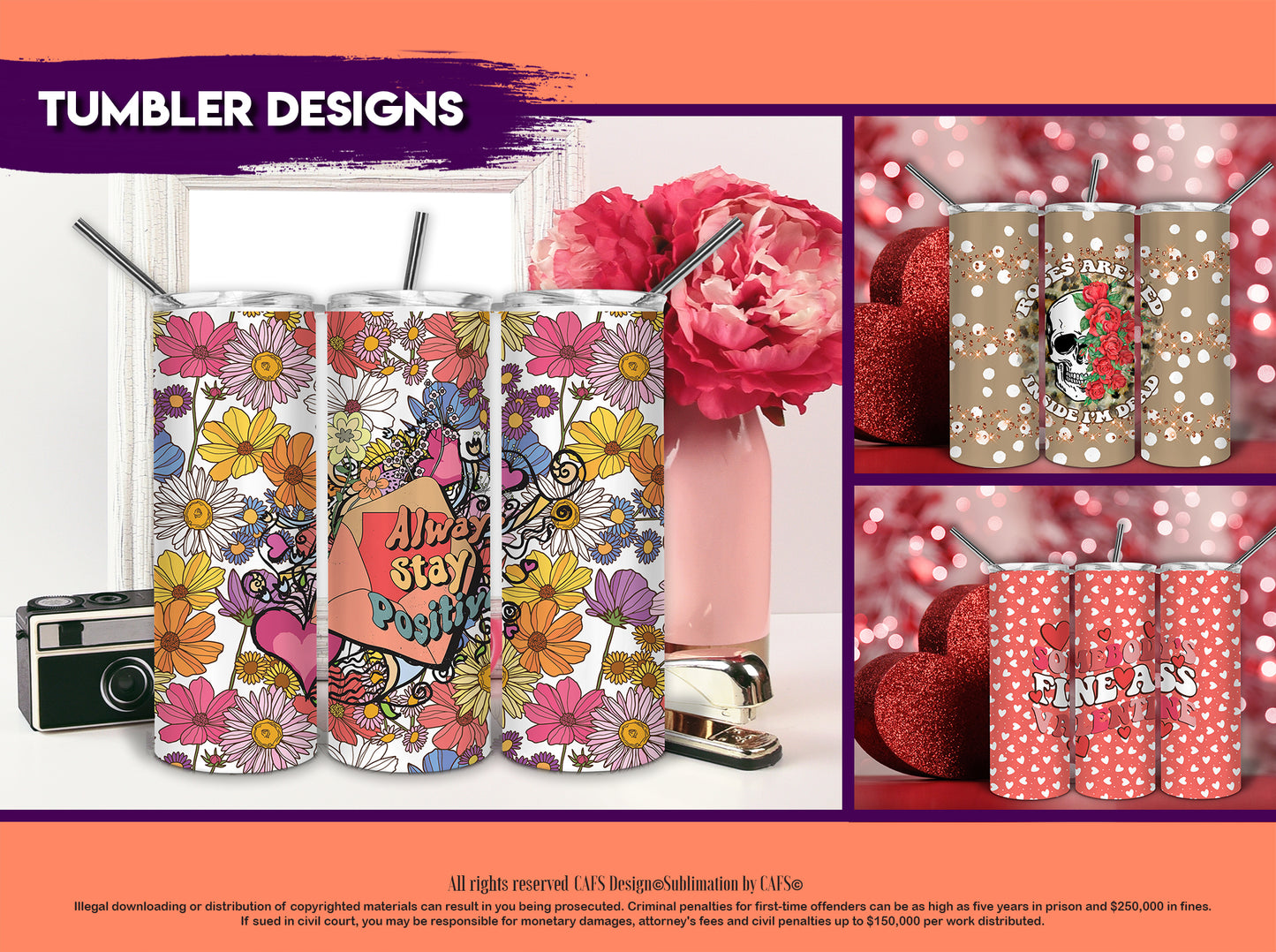 Sublimation Tumbler png Designs for straight 20iz tumblers and Png designs for tapered tumblers
