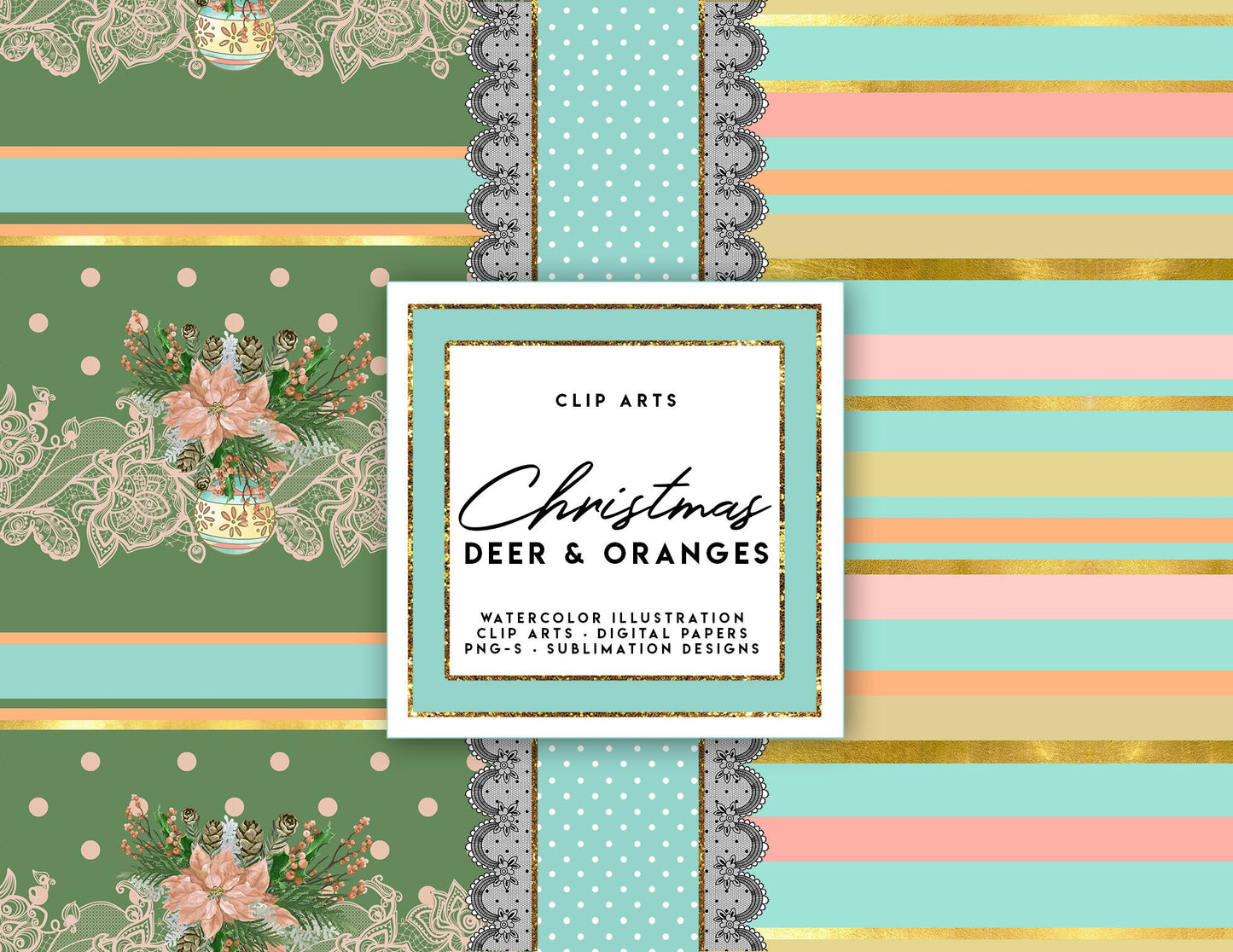 DIGITAL PAPERS Christmas Deer & Oranges Christmas Patterns, Planner Stickers, Children Fabrics, Sublimation Designs