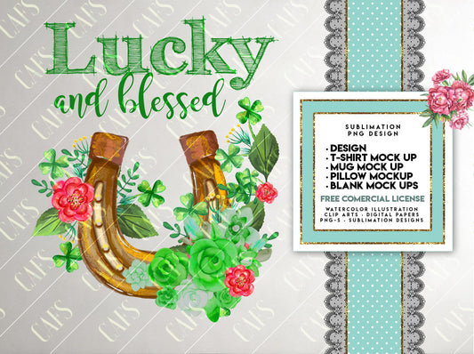 St. Patricks Day Png - Lucky and Blessed - Sublimation Digital Design
