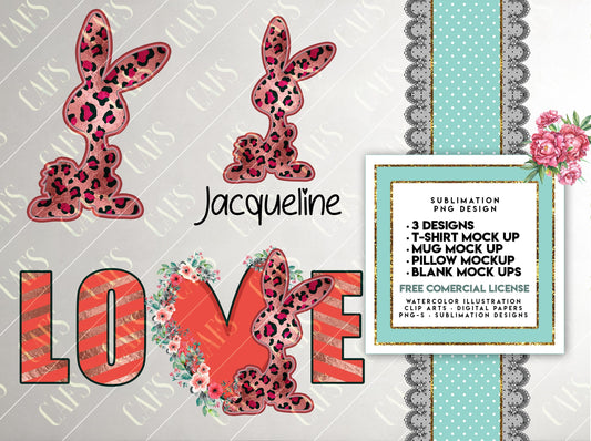 EASTER LOVE Bunny Sublimation Design for Sublimation Printing Love Easter Bunny Rose Gold