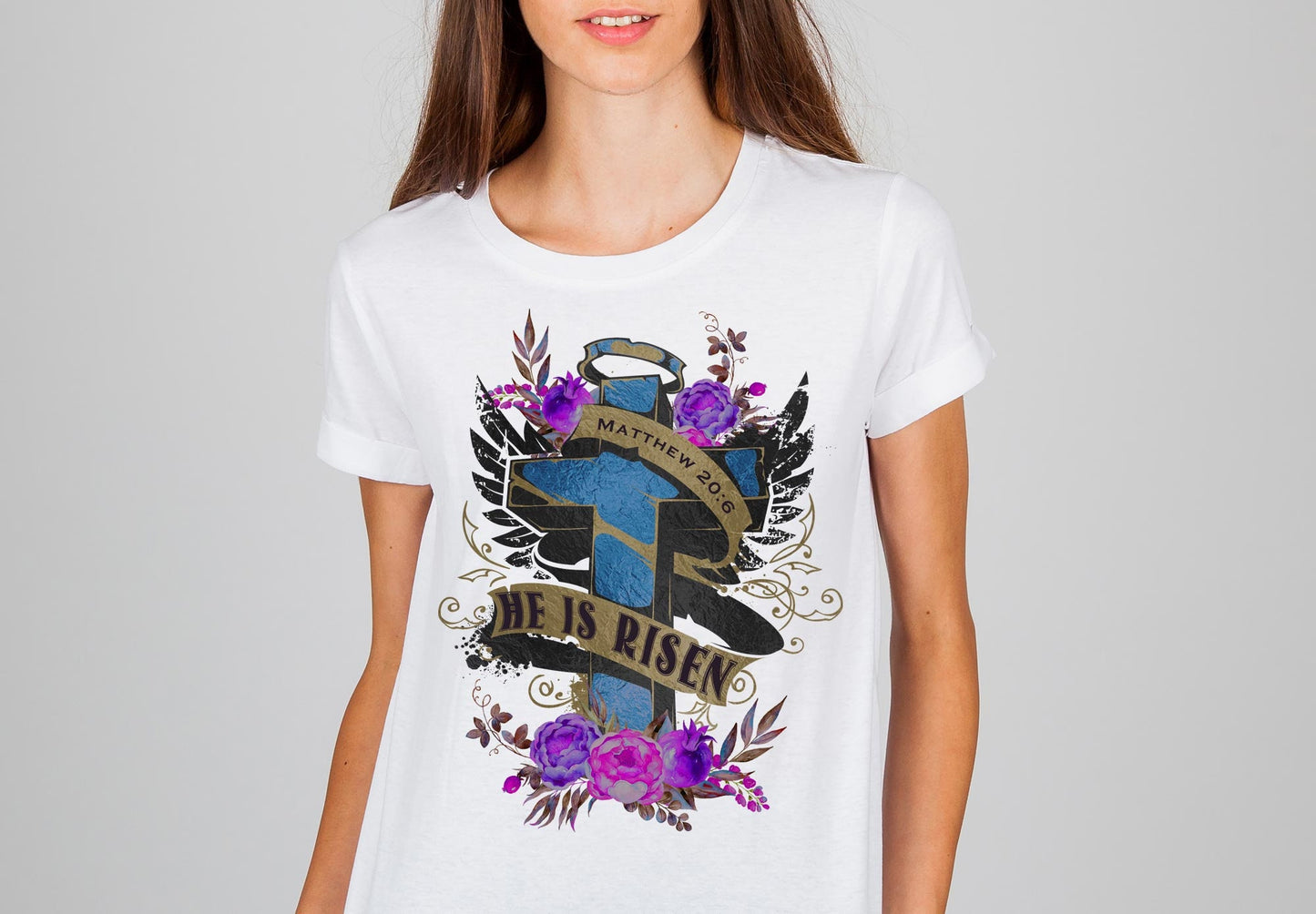 EASTER CROSS Sublimation Design for Sublimation Printing - He is Risen Matthew 28:6 - Easter Sublimation template design Easter Sublimation