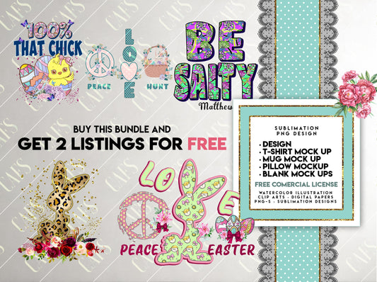 5 Easter Sublimation Design Bundle Png- PEACE LOVE BUNNY Easter - Easter Sublimation Template Png Easter  Sublimation Bunny Design Sublimation