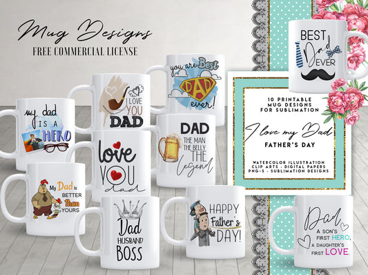 10 FATHERS DAY Mug Template Designs for Sublimation Printing Vol.1 DTG printing DTF printing design
