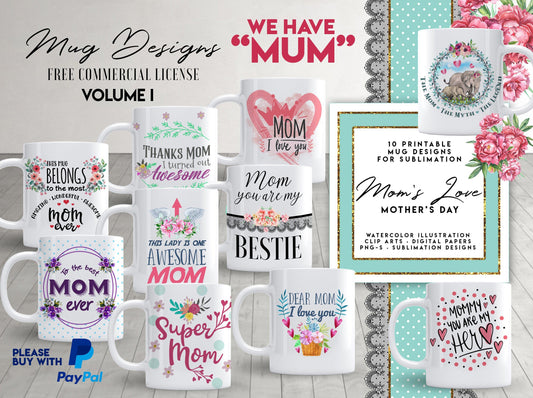 10 MOTHERS DAY Mug Template Designs for Sublimation Printing Happy Mothers Day Mug Mom Mug Mother Sublimation tempalte design Volume I