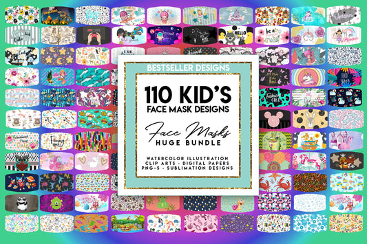 Kids Face Mask Designs HUGE BUNDLE Facemask Sublimation Design Template Children Face Mask Designs Face Masks for Kids Design Bundle 110 Png