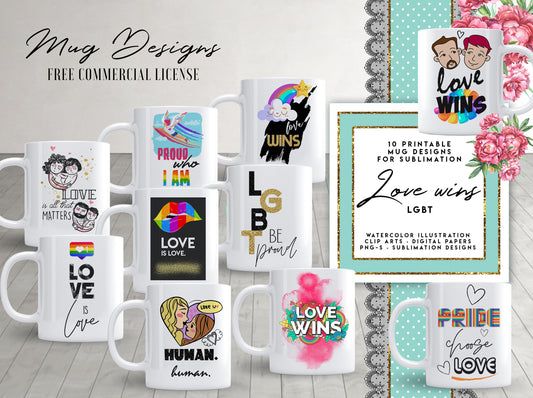 LGBT Pride Mug Template Designs for Sublimation Printing Lgbt Pride sublimation mug PNG gey Pride mug design Lesbian Pride mug 10 designs