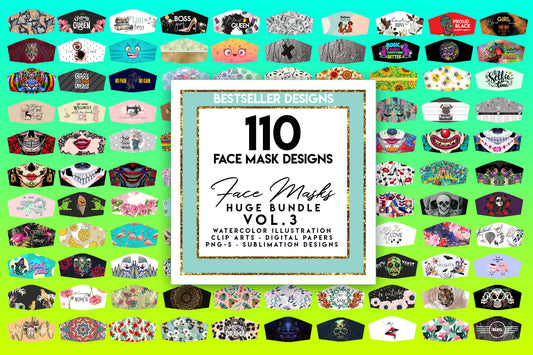 Face Mask Designs BUNDLE Designs 3 Facemask Sublimation Design Template 110 Png Designs