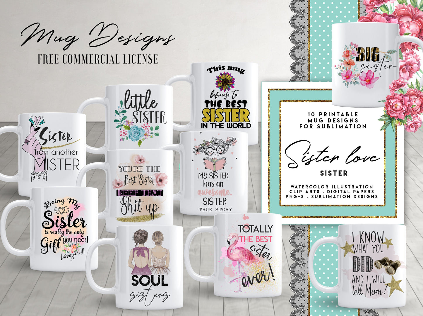10 Sister Mug Template Designs for Sublimation Printing Sister Mug Sister Sublimation PNG template Sister png Design Sister