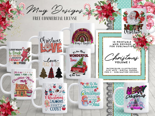 Christmas Mug Design for Sublimation Printing Christmas Mug Christmas Sublimation tempalte 10 designs Christmas Mug PNG Christmas Mug Design