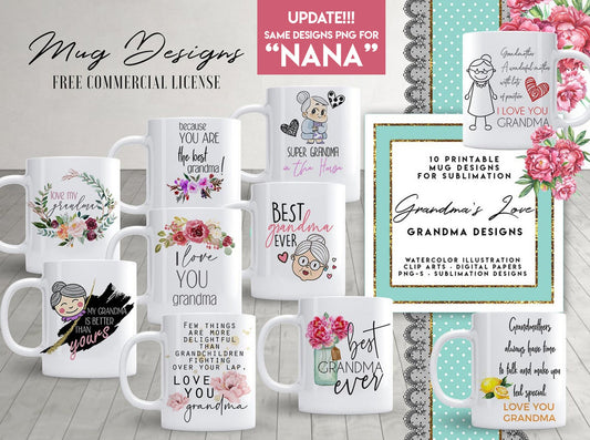 10 GRANDMA Mug Template Designs for Sublimation Printing Grandmother Mug Granny Mug Grandma Sublimation tempalte design Volume I