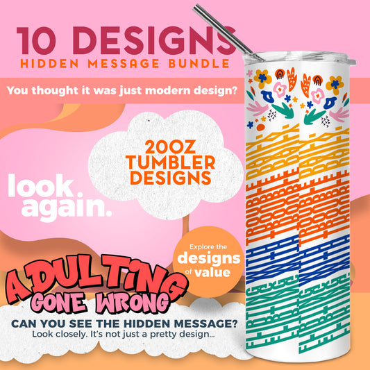 10 Designs Funny Adulting Gone Wrong Bundle Hidden Message Geometric 20 oz Tumbler | Hidden Message Funny Adulting Gone Wrong PNG Funny Marriage SVG for Sublimation & Cricut