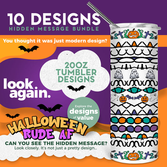 10 Designs Halloween Bundle Hidden Message Geometric 20 oz Tumbler | Hidden Message Halloween PNG Halloween SVG for Sublimation & Cricut