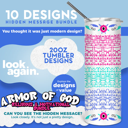 10 Designs Religious Motivational Bundle Hidden Message Geometric 20 oz Tumbler | Hidden Message Halloween PNG Religious SVG for Sublimation & Cricut