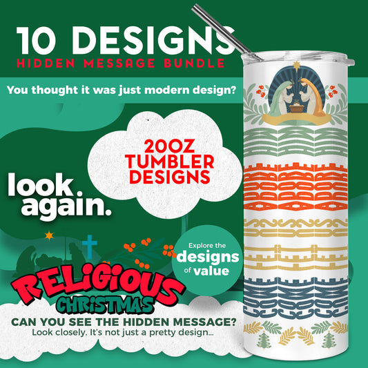 10 Designs Religious Christmas Bundle Hidden Message Geometric 20 oz Tumbler | Hidden Message Christmas PNG Christmas SVG for Sublimation & Cricut