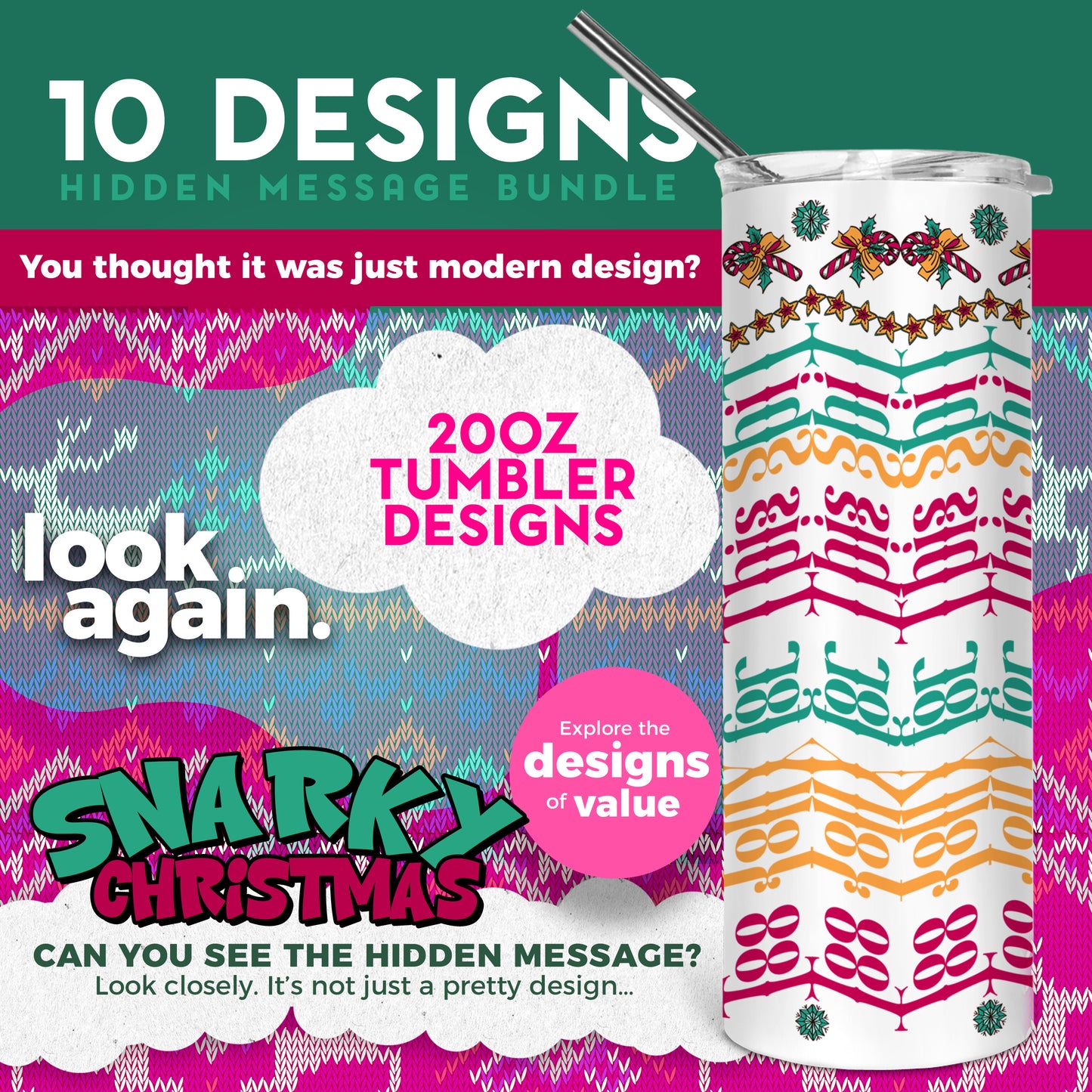 10 Designs Snarky Christmas Bundle Hidden Message Geometric 20 oz Tumbler | Hidden Message Christmas PNG Christmas SVG for Sublimation & Cricut (Copy)