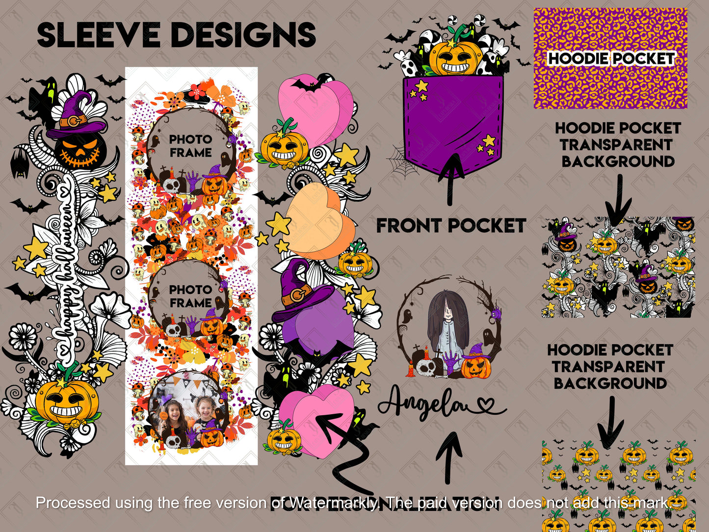 Halloween Png Designs with Sleeve Designs and Pocket Designs for Hoodies This Mama loves her Monsters png