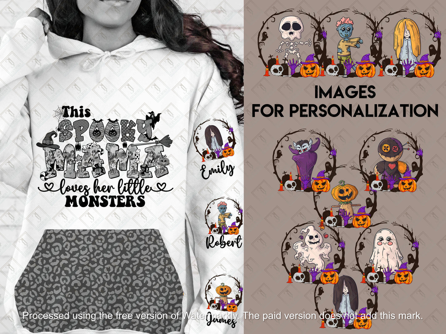 Halloween Png Designs with Sleeve Designs and Pocket Designs for Hoodies This Mama loves her Monsters png