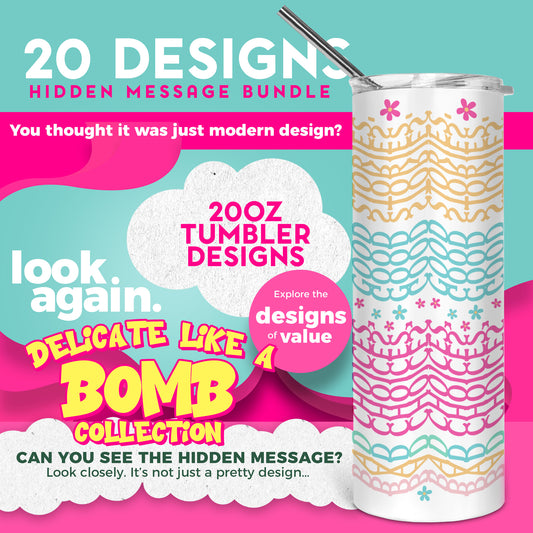 20 Designs Bundle Hidden Message Geometric 20 oz Tumbler | Hidden Message PNG SVG for Sublimation & Cricut