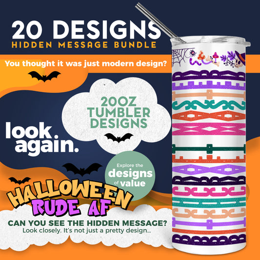 20 Designs Halloween Bundle Hidden Message Geometric 20 oz Tumbler | Hidden Message Halloween PNG Halloween SVG for Sublimation & Cricut