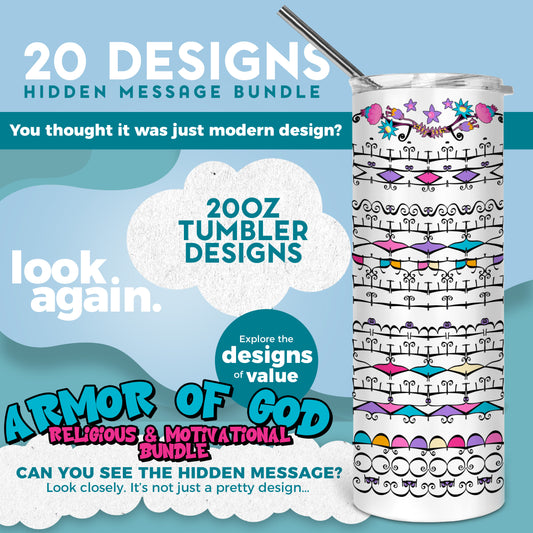 20 Designs Religious Motivational Bundle Hidden Message Geometric 20 oz Tumbler | Hidden Message Halloween PNG Religious SVG for Sublimation & Cricut