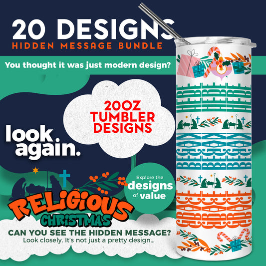 20 Designs Religious Christmas Bundle Hidden Message Geometric 20 oz Tumbler | Hidden Message Christmas PNG Christmas SVG for Sublimation & Cricut