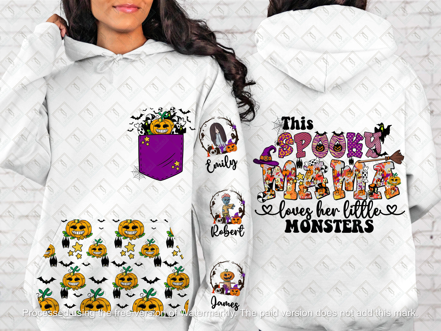 Halloween Png Designs with Sleeve Designs and Pocket Designs for Hoodies This Mama loves her Monsters png