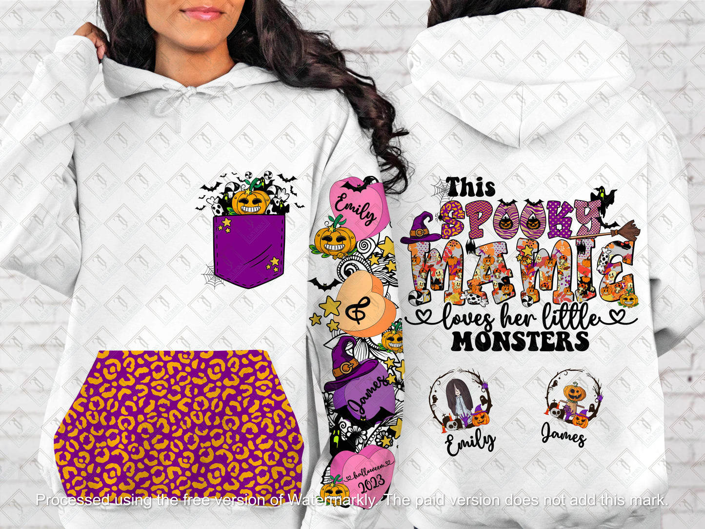 Halloween Png Designs with Sleeve Designs and Pocket Designs for Hoodies This Mama loves her Monsters png