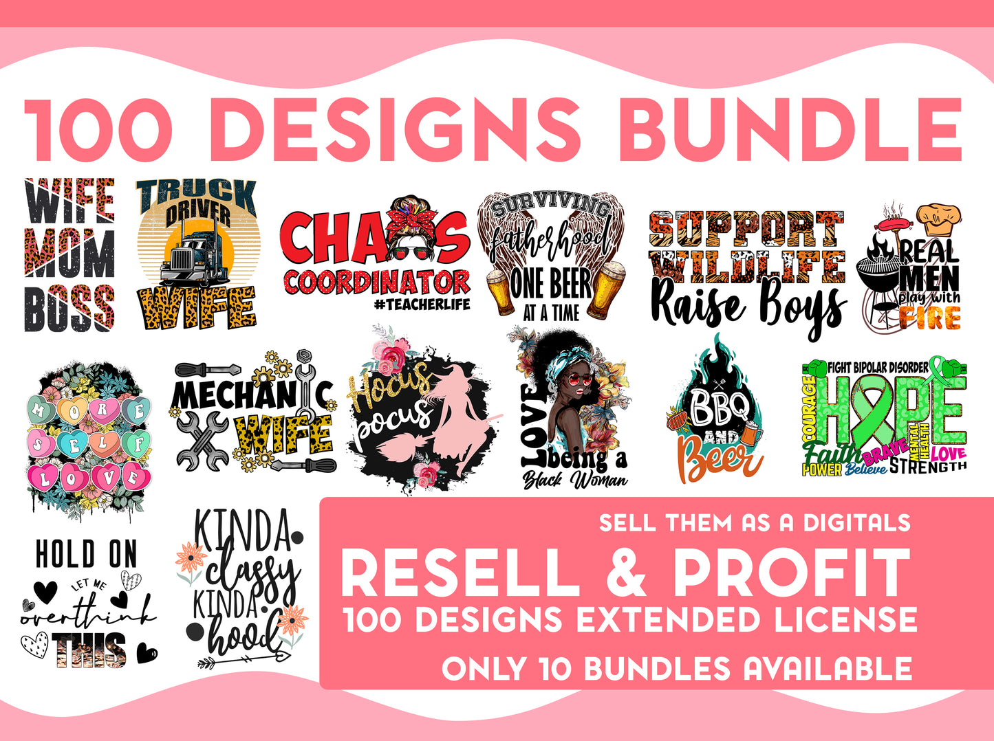 100 designs Exclusive Bundle Digital Designs with full commercial License you can resell as a Digital Files