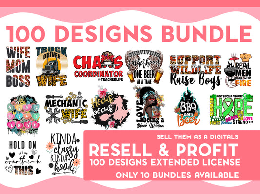 100 designs Exclusive Bundle Digital Designs with full commercial License you can resell as a Digital Files