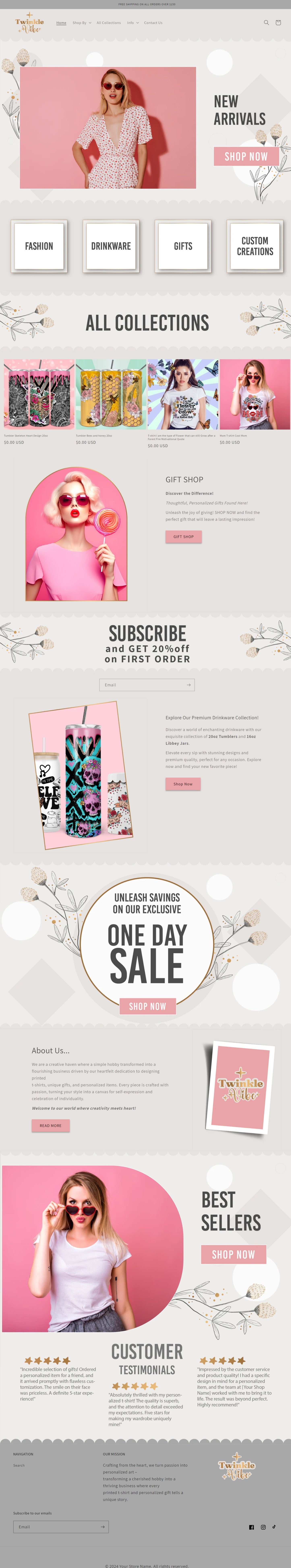 Shopify Store Design + Setup Minimal Light Grey Golden Flowers