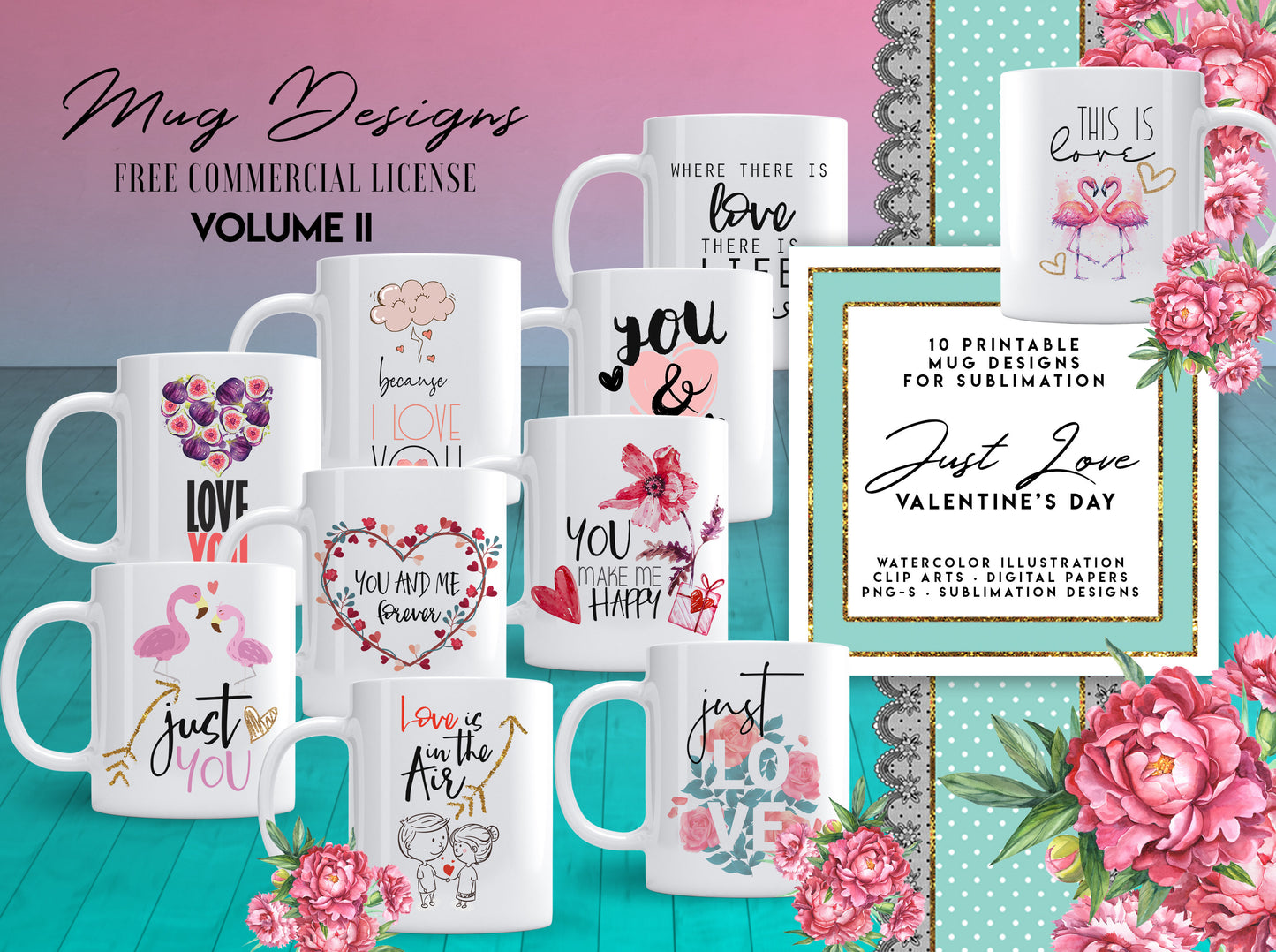 10 VALENTINES DAY Mug Template Designs for Sublimation Printing Happy Valentines Day 2nd PART Mug Girlfriend