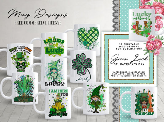 10 St Patrick Day Mug Template Designs for Sublimation Printing Shamrock St Patricks Day Mug Luck Shamrock St Patrick Day Mug Design Graphic