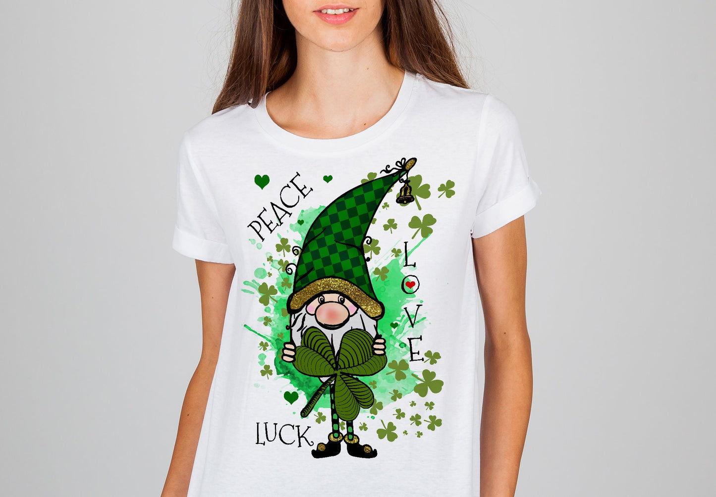 St. Patricks Day - GNOME Peace Love Luck - Sublimation Digital Design PNG Design Download, Sublimation Template T shirt, Mug Template Gnome