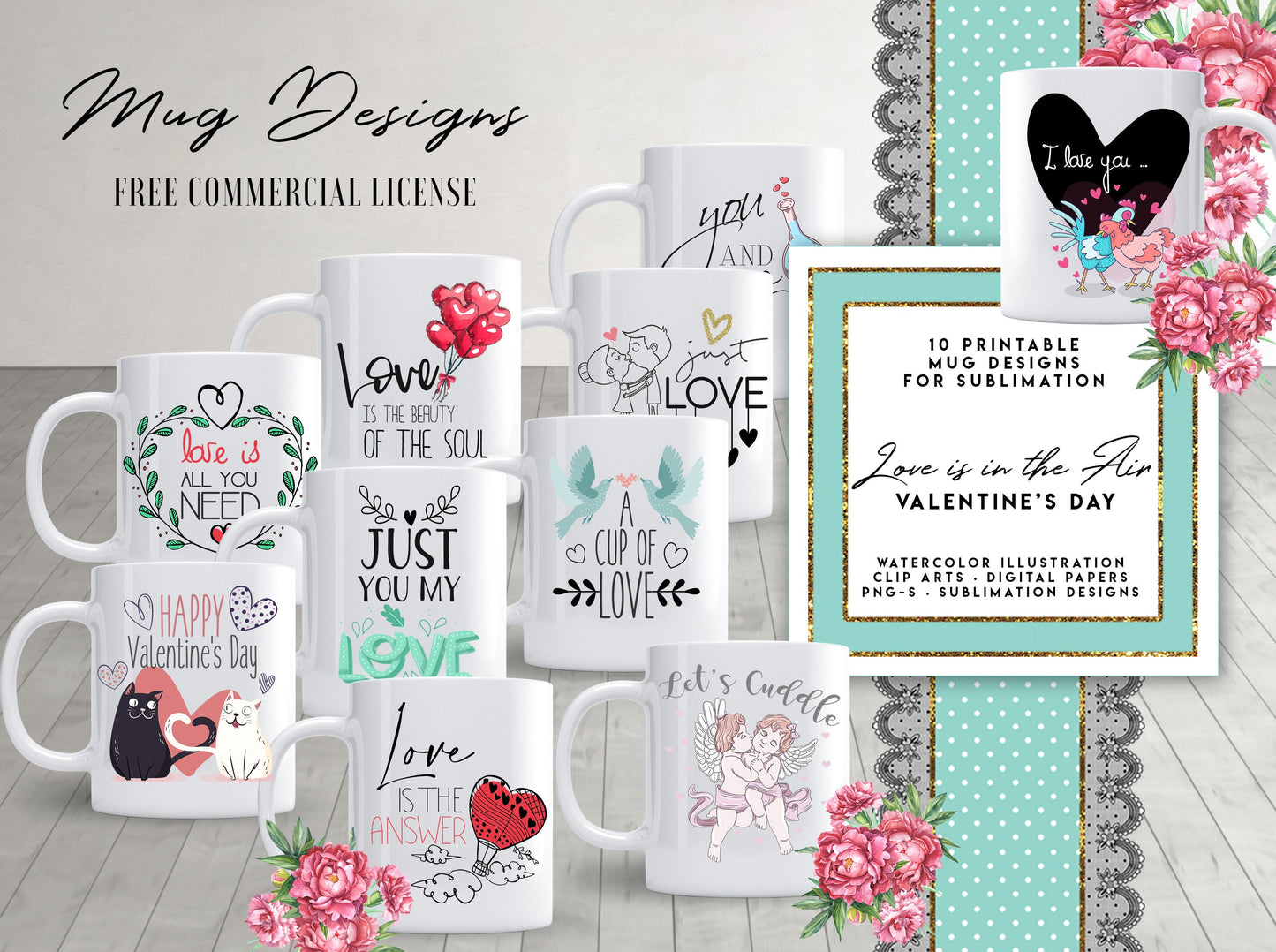 10 VALENTINES DAY Mug Template Designs for Sublimation Printing Happy Valentines Day Mug Girlfriend Boyfriend Gift Valentine's Day