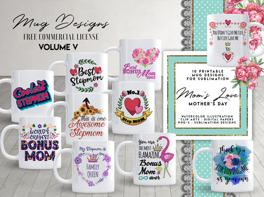 10 MOTHERS DAY Stepmom Bonus Mum Mug Template Design for Sublimation Printing Mug Stepmom Mug Bonus Mom Stepmum Sublimation tempalte design