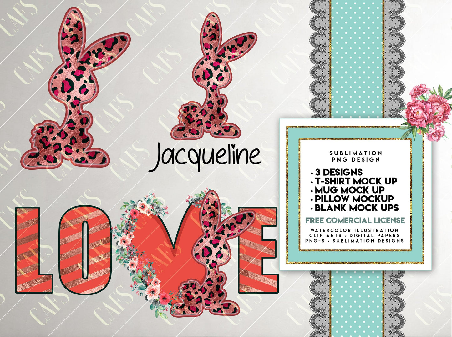 EASTER LOVE Bunny Sublimation Design for Sublimation Printing Love Easter Bunny Rose Gold