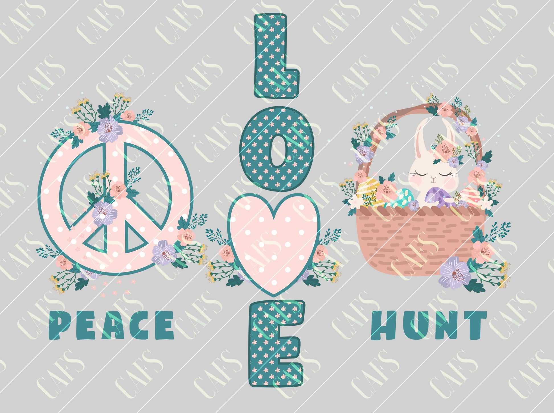 Easter Sublimation Design Peace Love Hunt