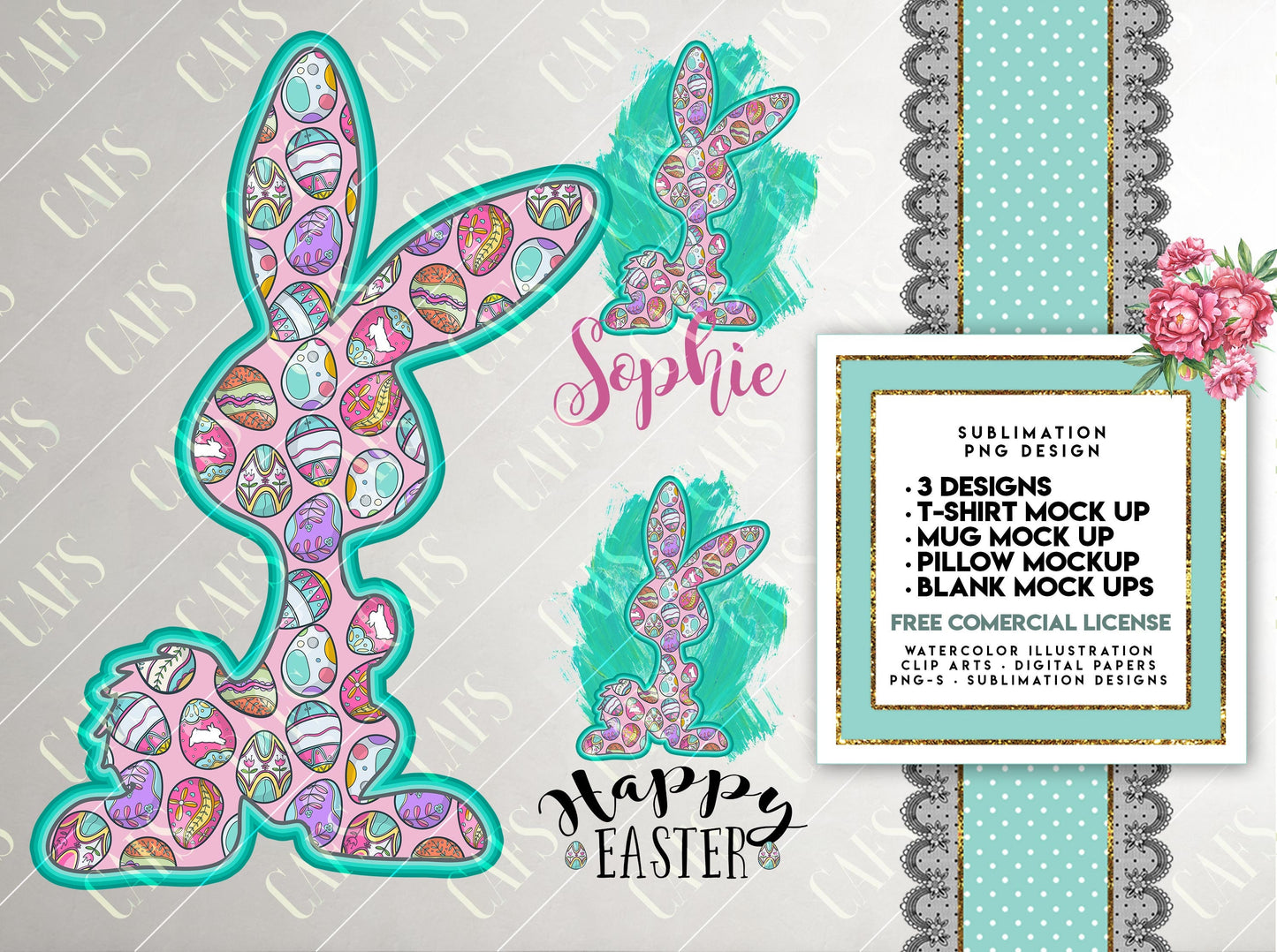 EASTER Bunny Sublimation Design for Sublimation Printing - EASTER EGGS Bunny -  Easter Sublimation template design Easter  Sublimation