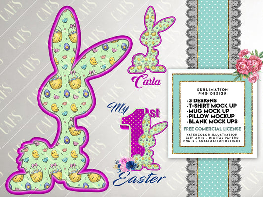 EASTER Bunny Sublimation Design for Sublimation Printing - EASTER Chickens Bunny - Sublimation template design My First Easter My 1st Easter Png