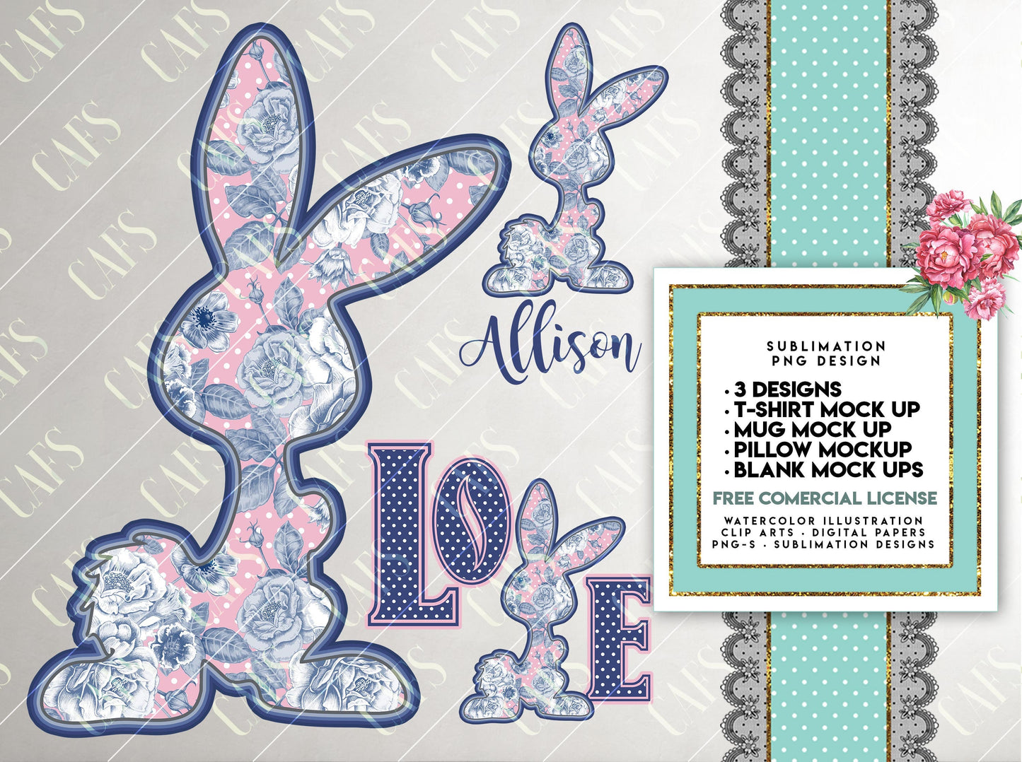 EASTER LOVE Bunny Sublimation Design for Sublimation Printing - Shabby Chic Bunny Love Easter -  Easter Sublimation design LOVE  Sublimation