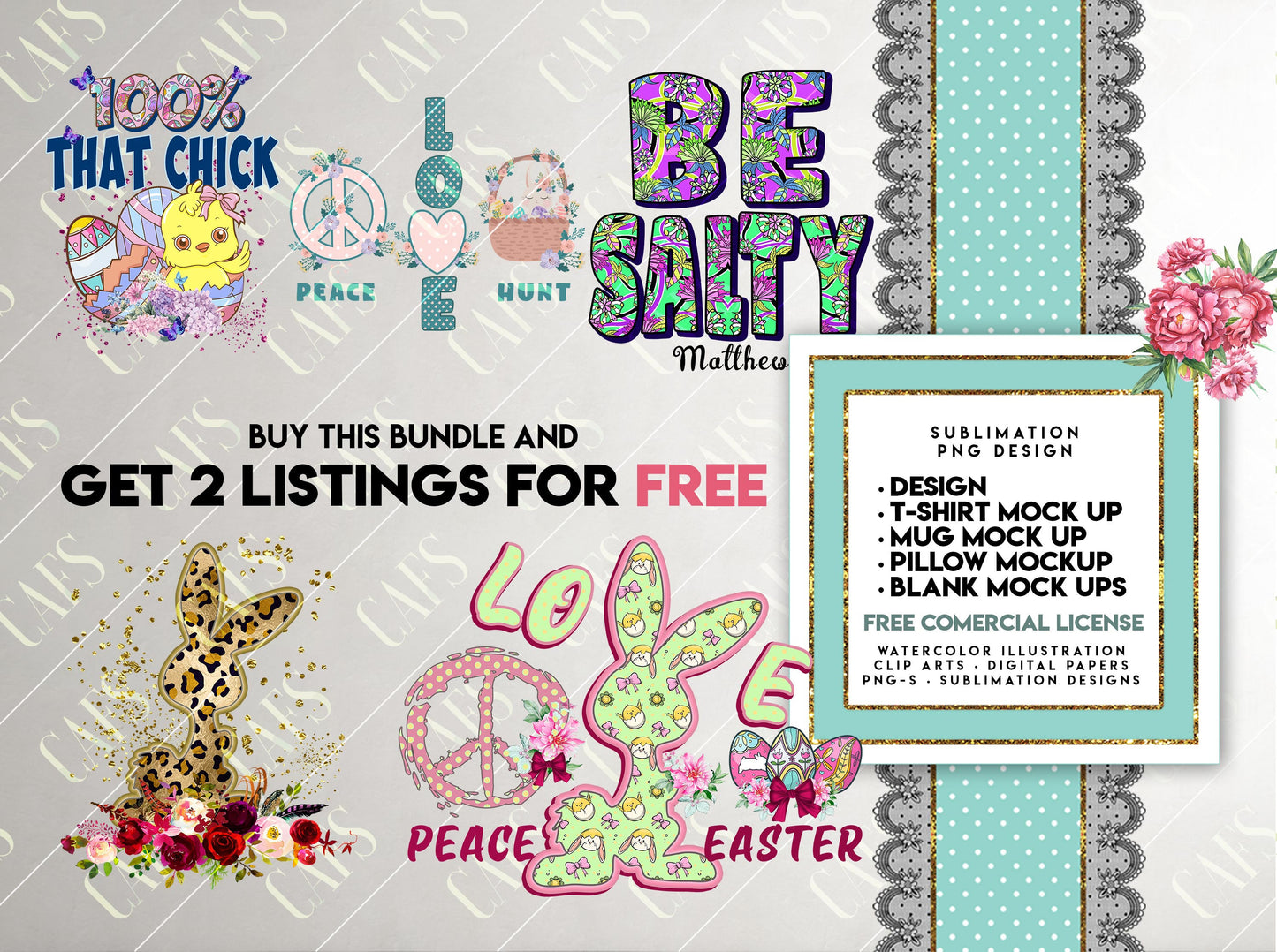 5 Easter Sublimation Design Bundle Png- PEACE LOVE BUNNY Easter - Easter Sublimation Template Png Easter  Sublimation Bunny Design Sublimation