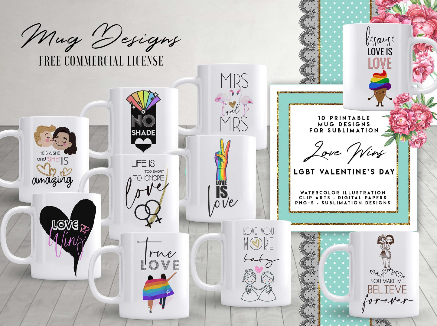 10 LGBT VALENTINES DAY Mug Template Designs for Sublimation Printing Happy Lgbt Valentines Day 4th Part lgbt gift gey lesbian mug design