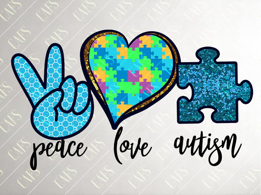 Sublimation Design Peace Love Autism Sublimation Design Template Digital AUTISM Design PNG Sublimation Design PNG Autism Blue Design Mug