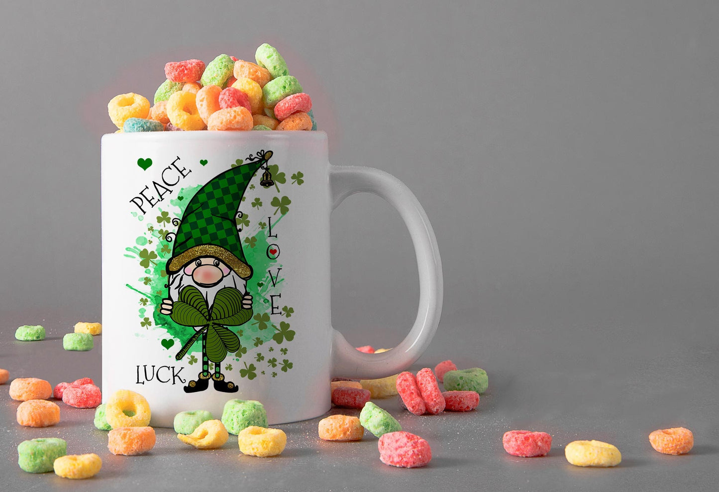 St. Patricks Day - GNOME Peace Love Luck - Sublimation Digital Design PNG Design Download, Sublimation Template T shirt, Mug Template Gnome