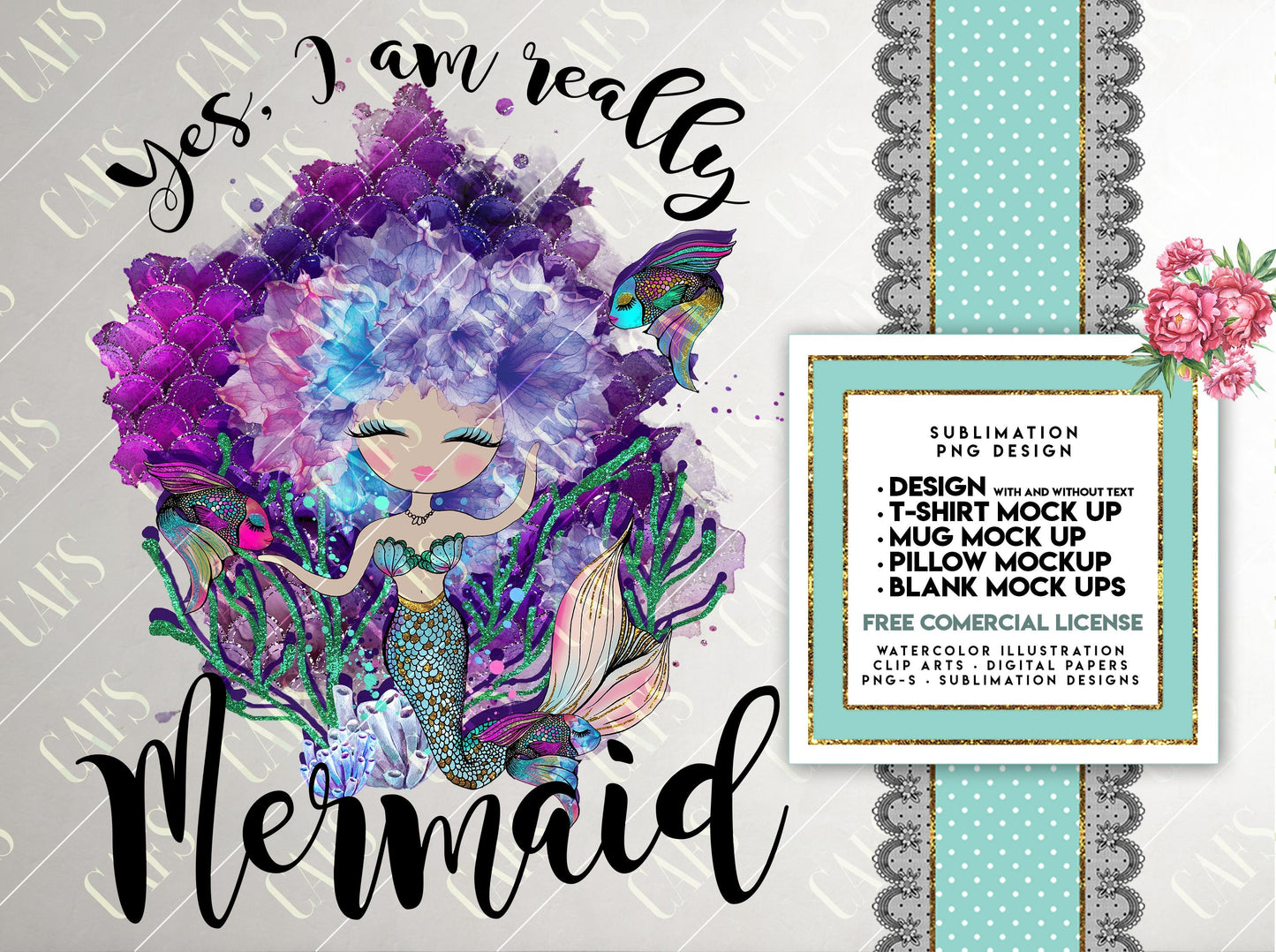 MERMAID Yes I am really Mermaid  MERMAID DESIGN Sublimation Digital Design Png Download, Tshirt, Template Illustration Mermaid Sublimation