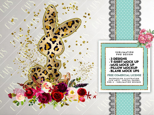EASTER Bunny Sublimation Design for Sublimation Printing - GOLDEN Leopard BUNNY -  Easter Sublimation template design Easter  Sublimation
