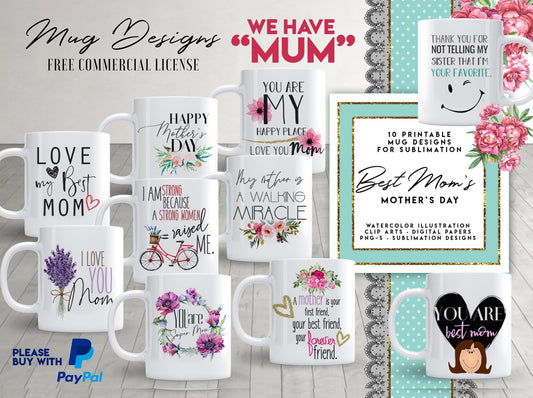 10 MOTHERS DAY Mug Template Designs for Sublimation Printing Happy Mothers Day Mug Mom Mug Mother Sublimation tempalte design Volume III